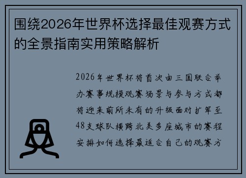 围绕2026年世界杯选择最佳观赛方式的全景指南实用策略解析