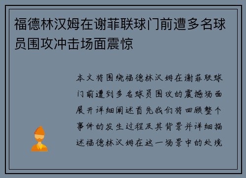福德林汉姆在谢菲联球门前遭多名球员围攻冲击场面震惊